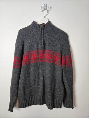 GAP100% Lambswool Women's Gray Quarter-Zip Pullover Sweater Fair Isle Size M